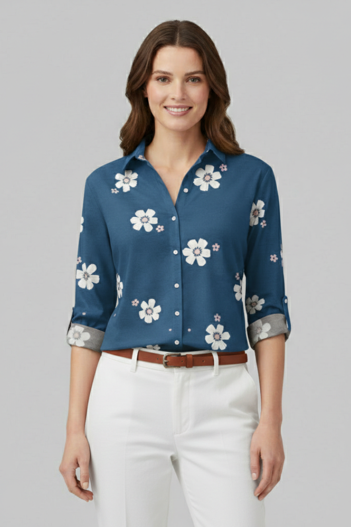 Women’s Blouse with Button Fastening and Floral Print