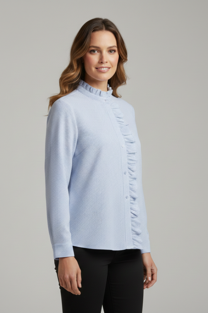 Women’s Blouse with Button Fastening and Ruffle Trim