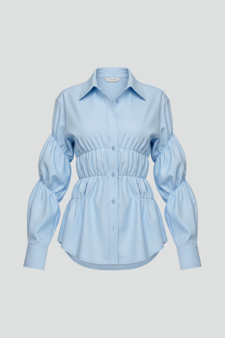 Women’s Blouse with Button Fastening and Ruffle Waist