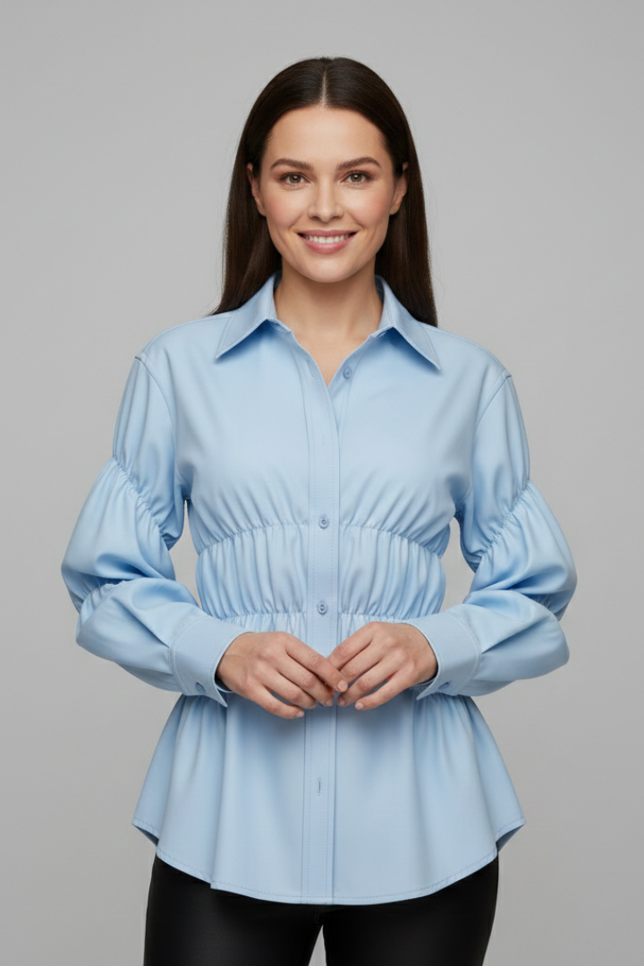 Women’s Blouse with Button Fastening and Ruffle Waist