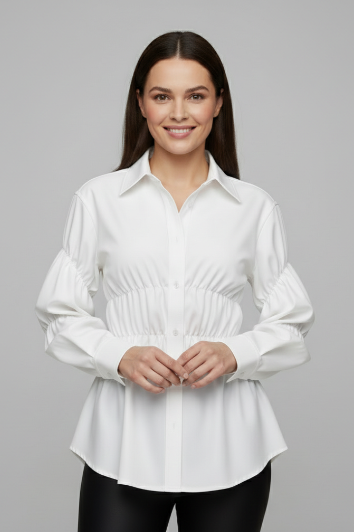 Women’s Blouse with Button Fastening and Ruffle Waist