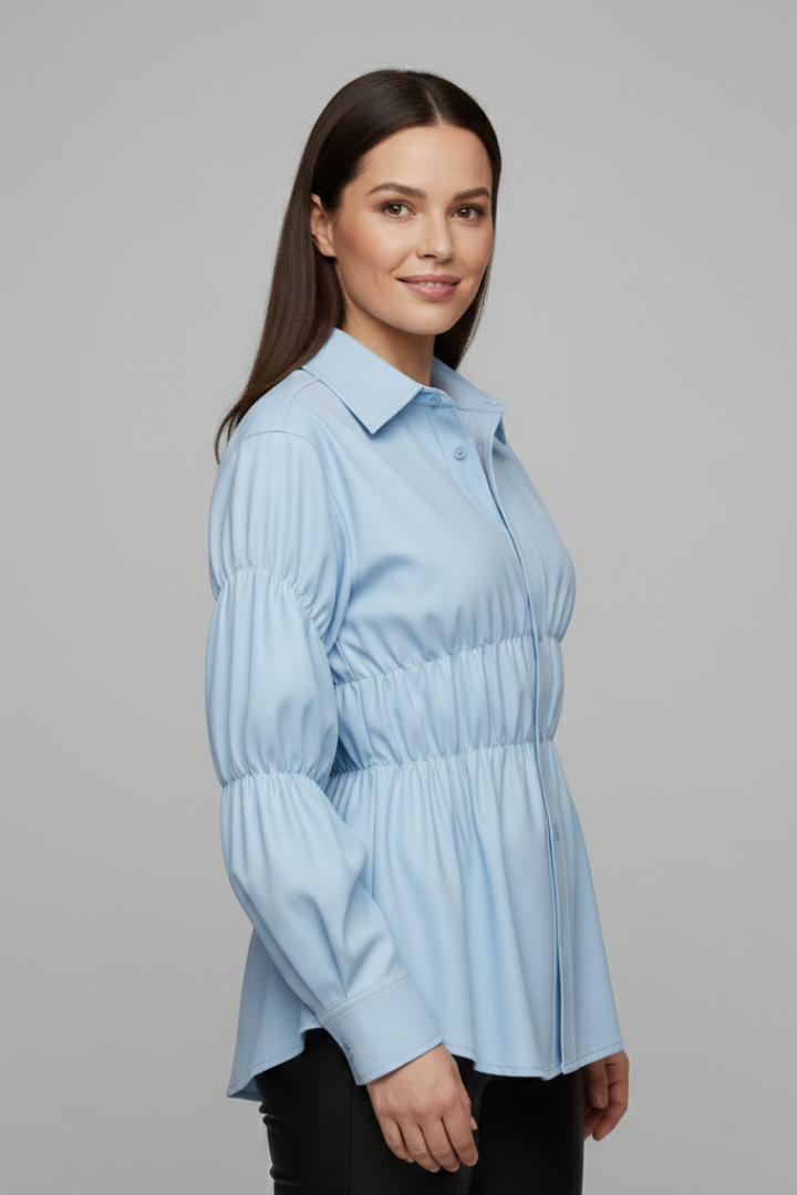 Women’s Blouse with Button Fastening and Ruffle Waist