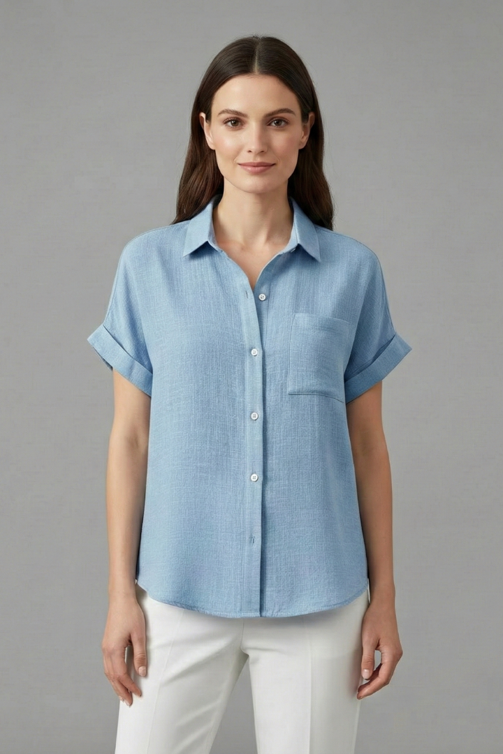 Women’s Blouse with Collar and Short Sleeves
