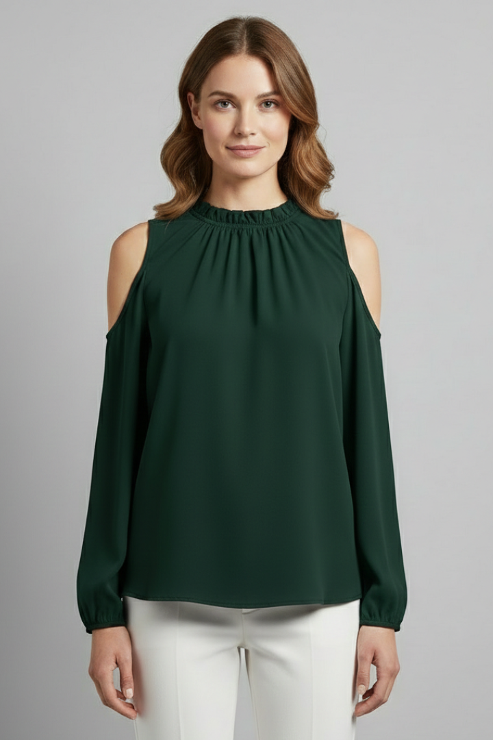 Women’s Blouse with Off-Shoulder Cut and Puff Sleeves