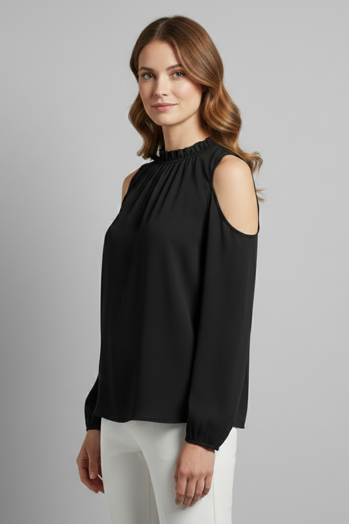 Women’s Blouse with Off-Shoulder Cut and Puff Sleeves