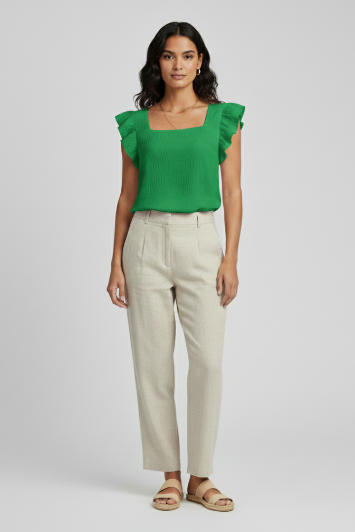 Women’s Blouse with Square Neck and Woven Surface