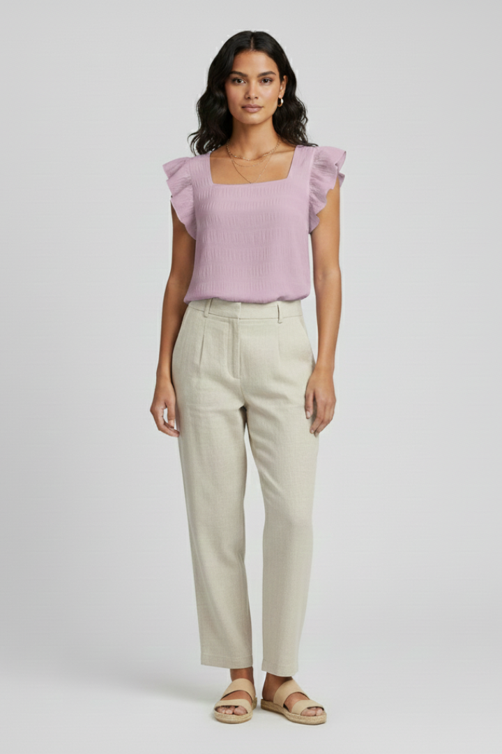 Women’s Blouse with Square Neck and Woven Surface