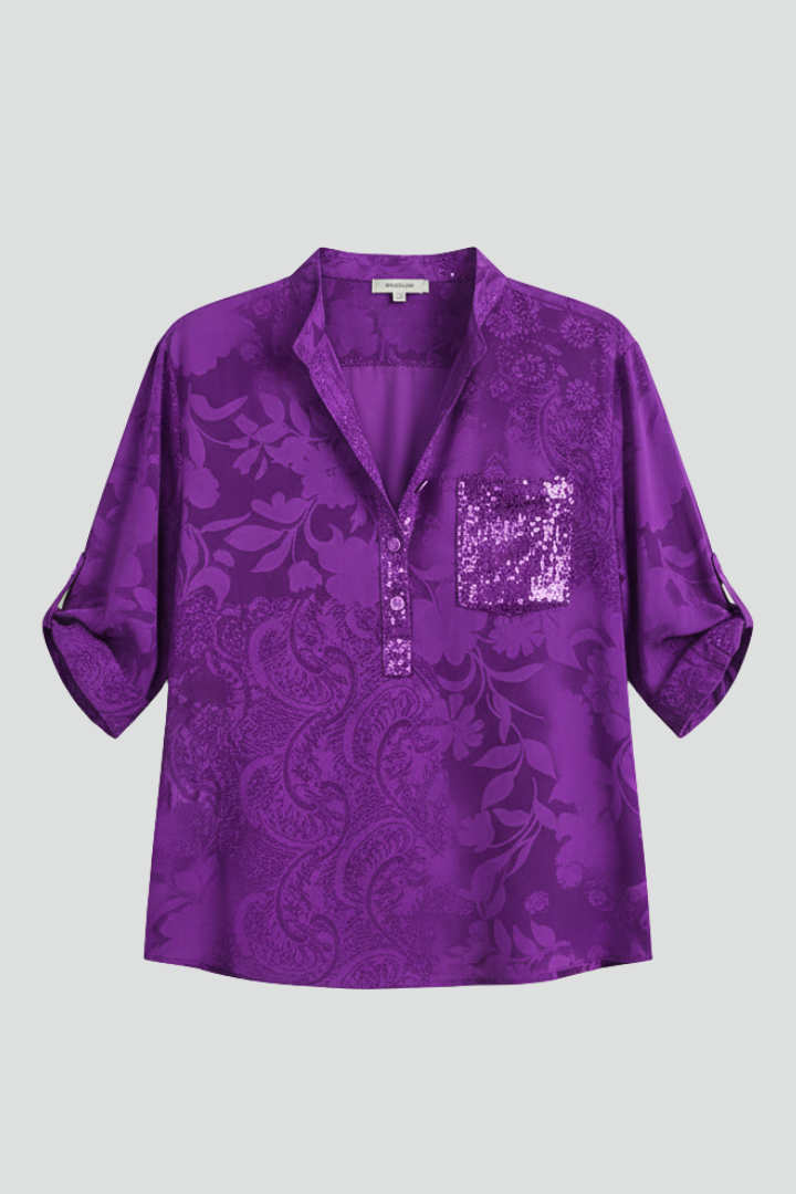 Women’s Blouse with Stand Collar and Front Pocket