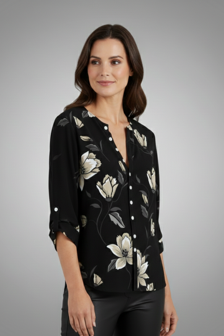 Women’s Blouse with V-Neck and Floral Print