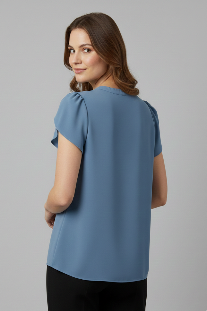 Women’s Blouse with V-Neck and Short Sleeves