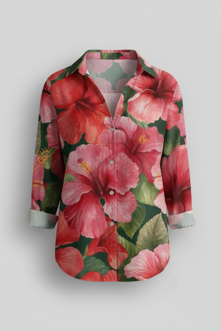 Women’s Blouse with V-Neckline and Printed Surface