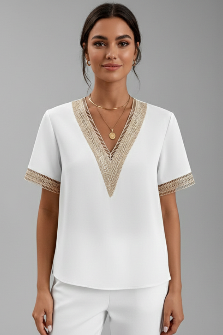 Women’s Blouse with V Neck and Trim Detail