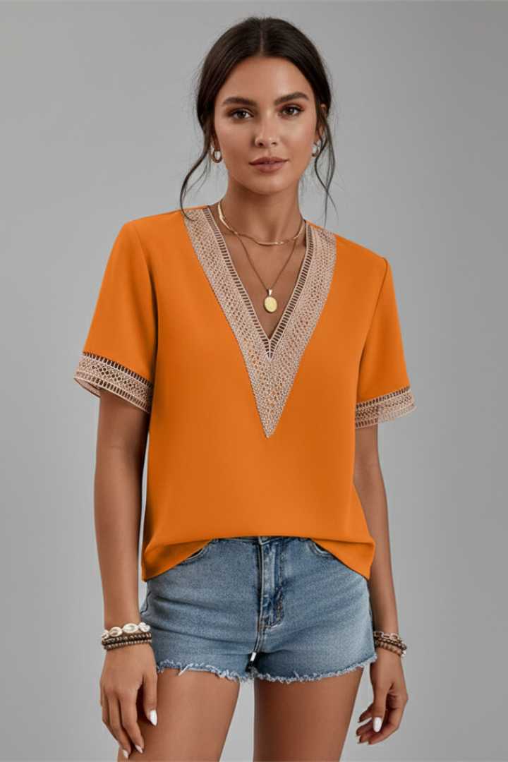 Women’s Blouse with V Neck and Trim Detail