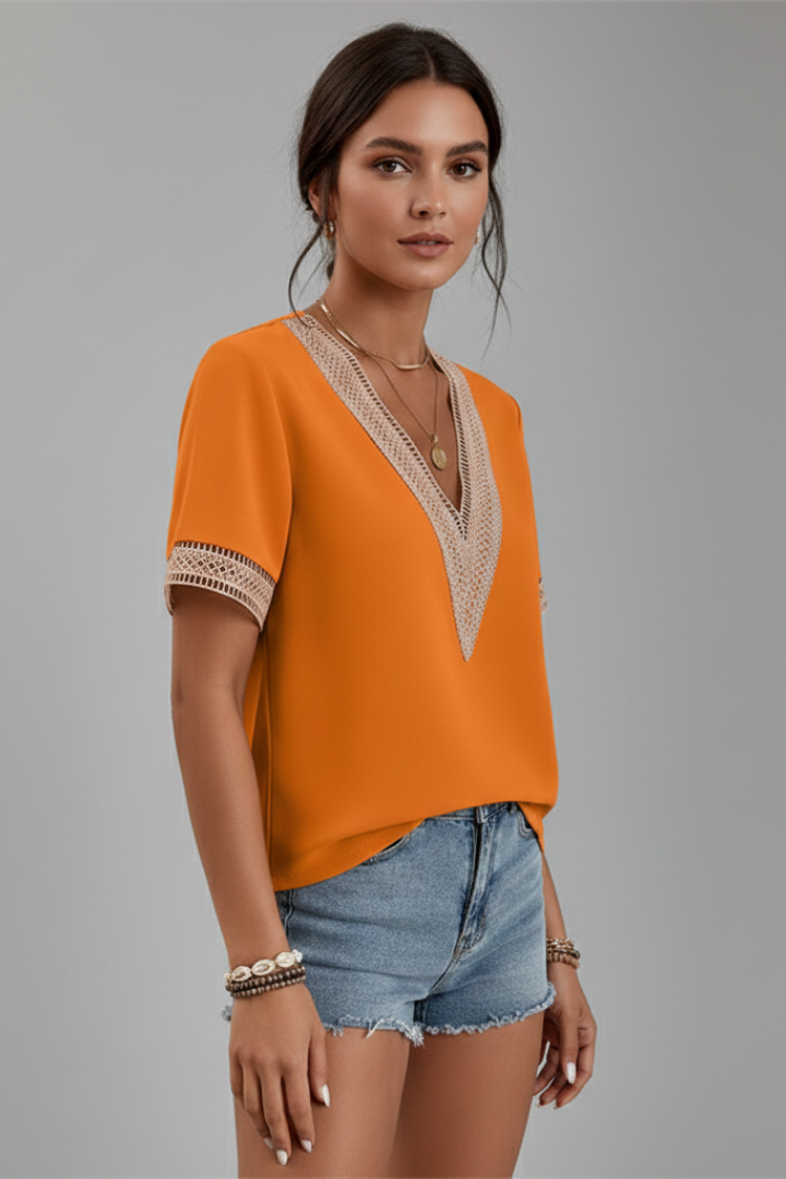 Women’s Blouse with V Neck and Trim Detail