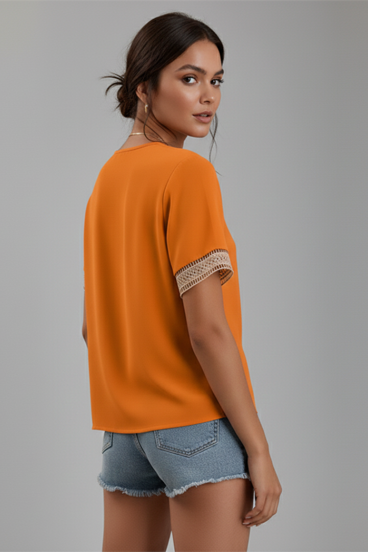 Women’s Blouse with V Neck and Trim Detail