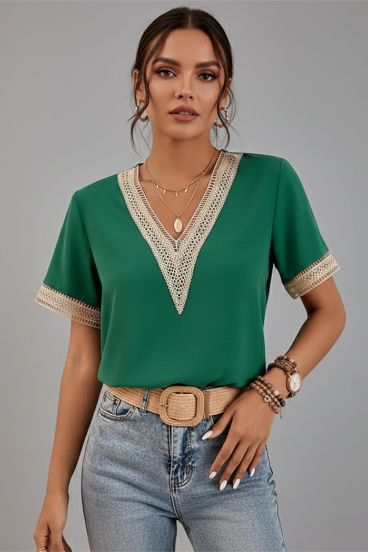 Women’s Blouse with V Neck and Trim Detail