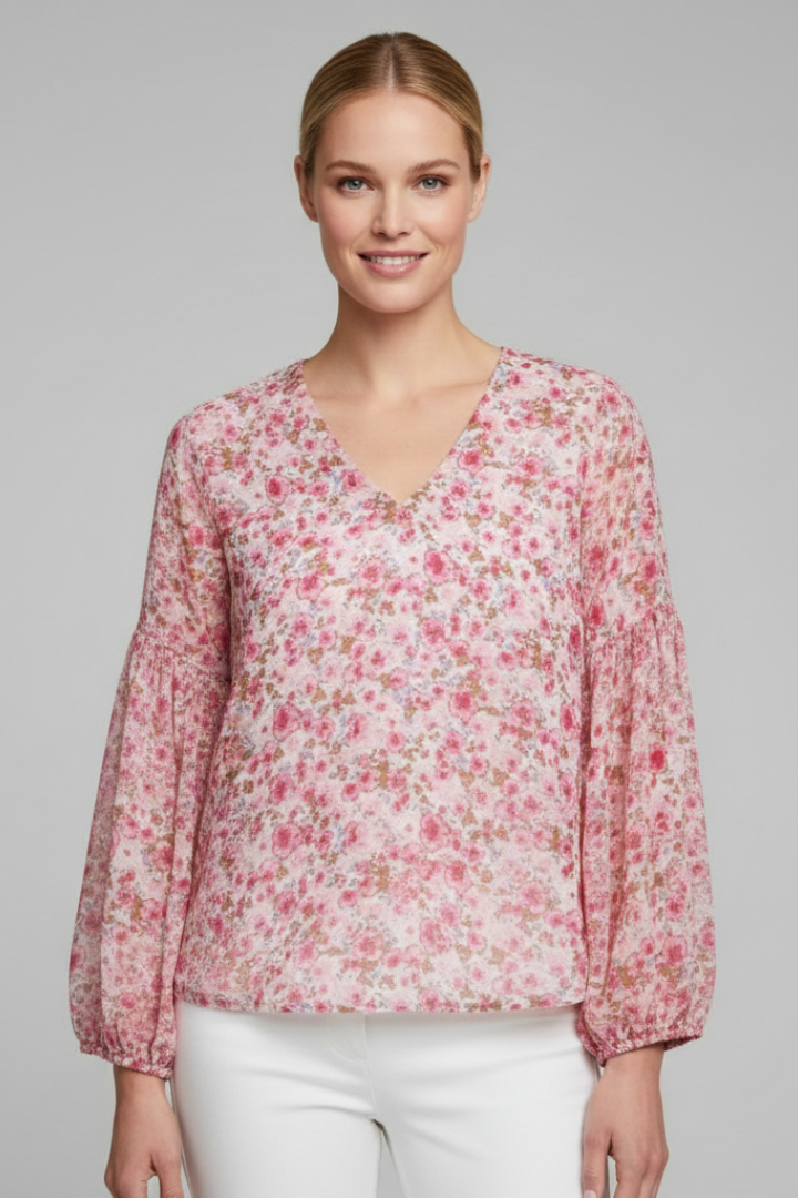 Women’s Blouse with V Neckline and Floral Print