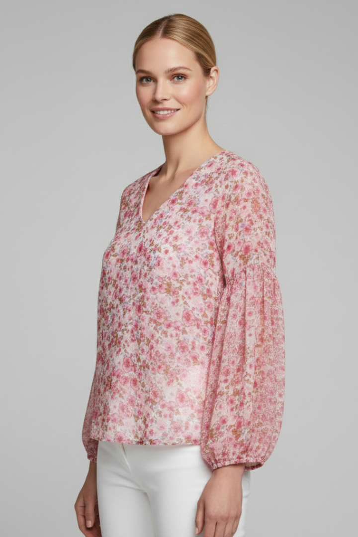 Women’s Blouse with V Neckline and Floral Print