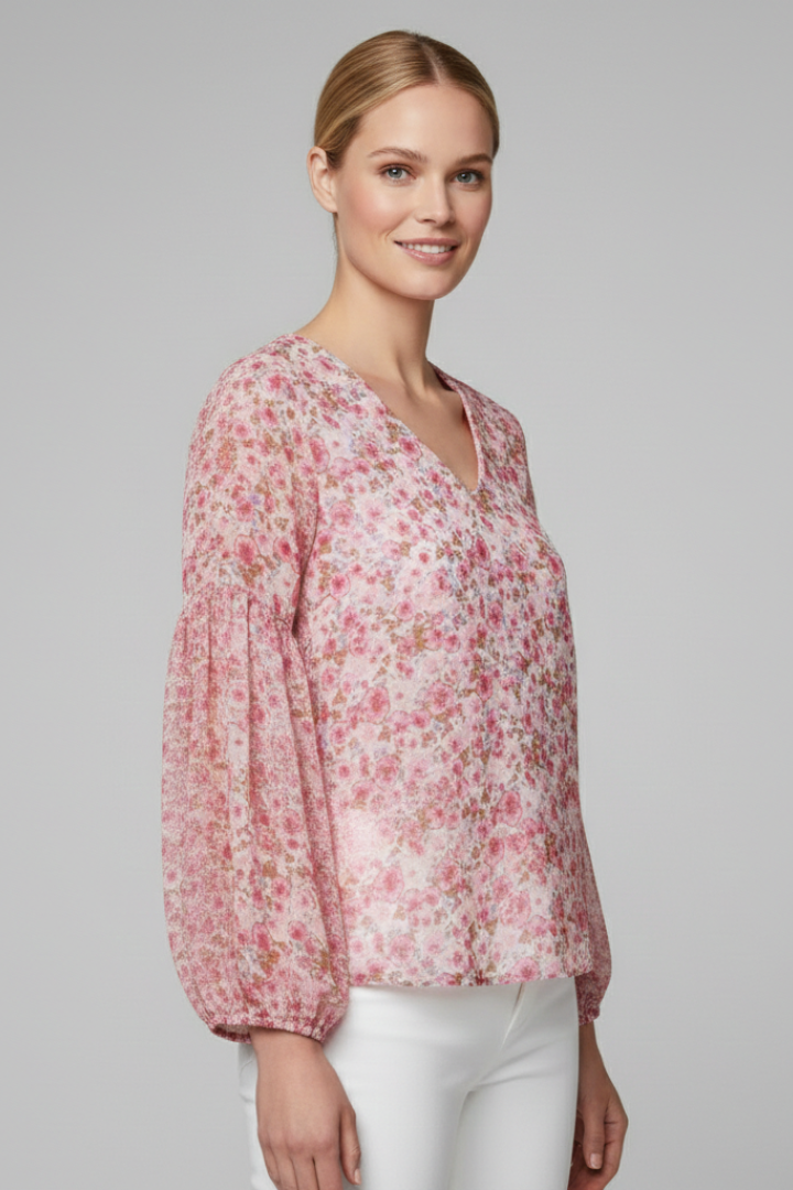 Women’s Blouse with V Neckline and Floral Print