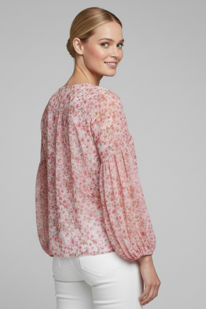 Women’s Blouse with V Neckline and Floral Print