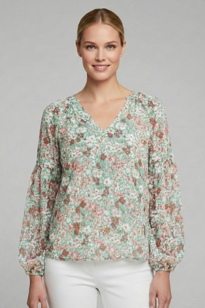 Women’s Blouse with V Neckline and Floral Print