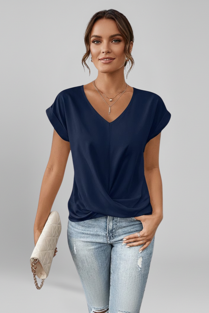Women’s Blouse with V Neckline and Short Sleeves