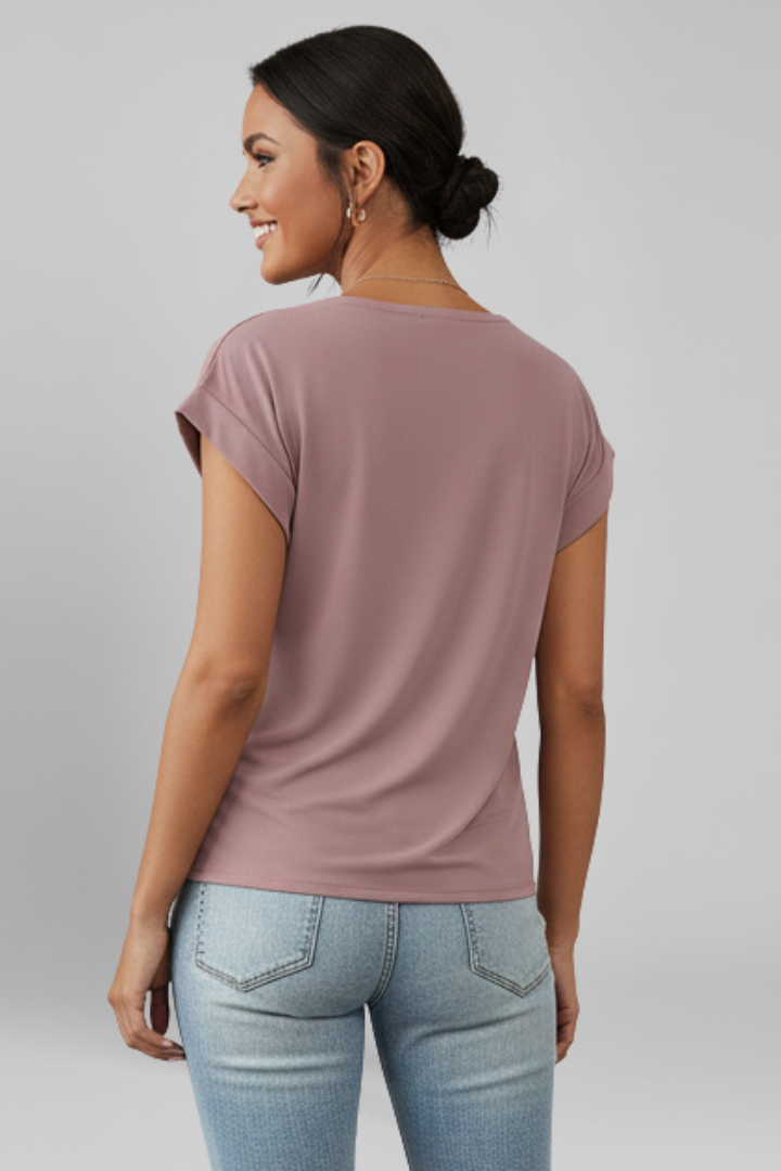 Women’s Blouse with V Neckline and Short Sleeves