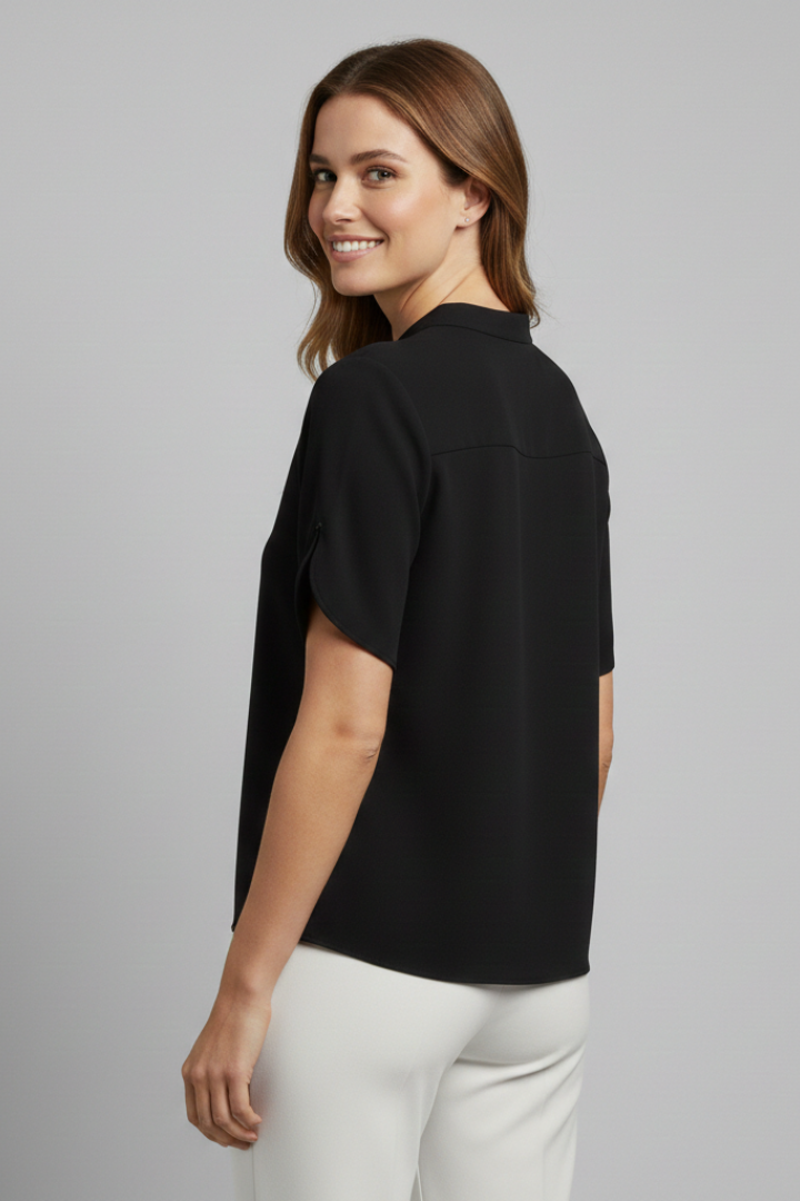 Women’s Blouse with V Neckline and Short Sleeves
