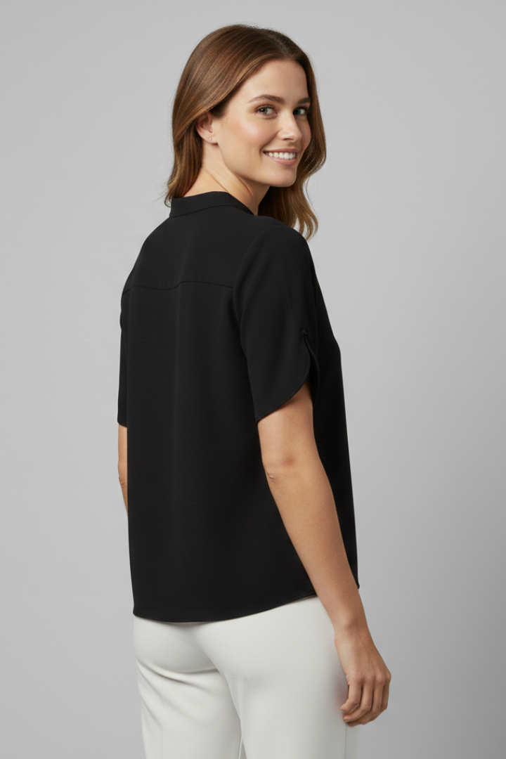 Women’s Blouse with V Neckline and Short Sleeves