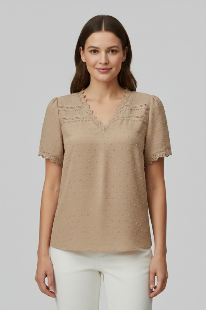 Women’s Blouse with V Neckline and Short Sleeves
