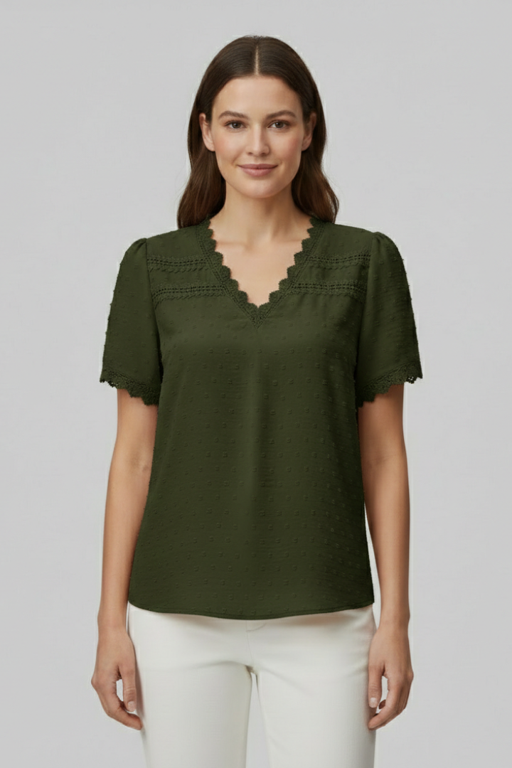 Women’s Blouse with V Neckline and Short Sleeves