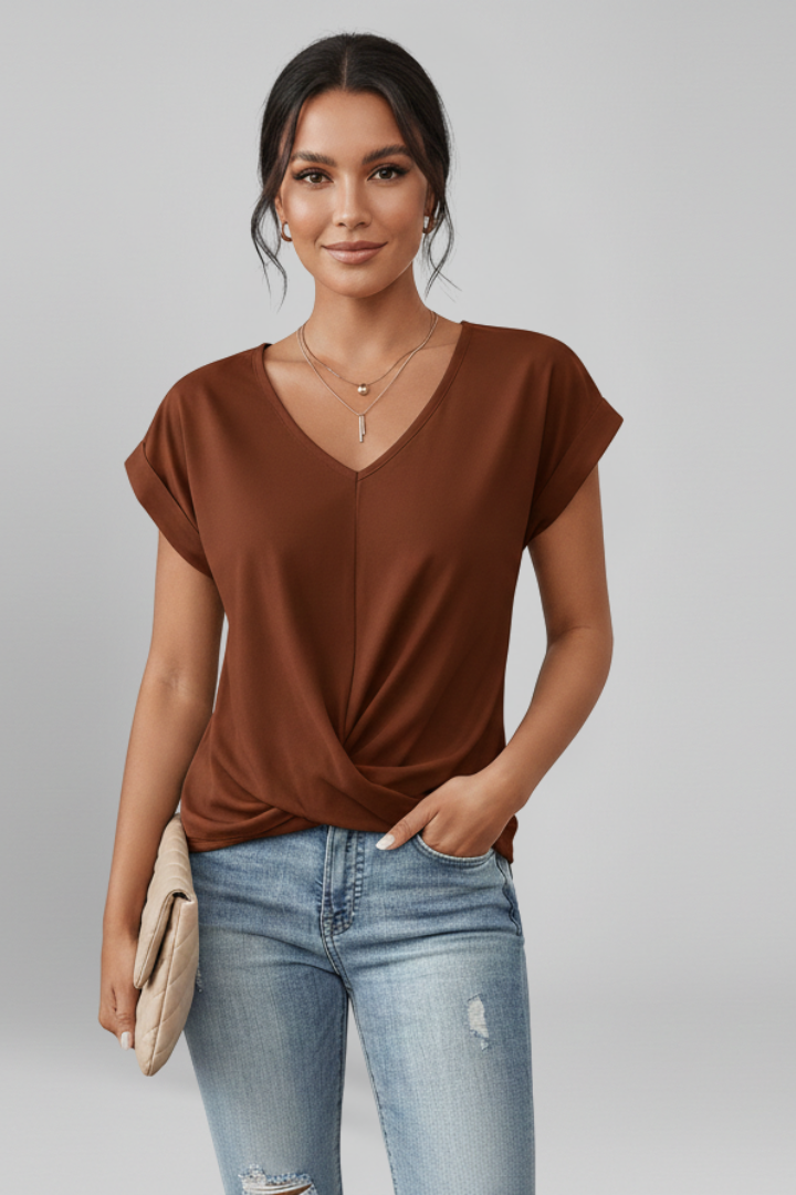 Women’s Blouse with V Neckline and Short Sleeves