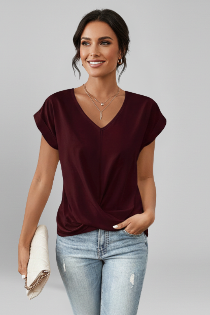 Women’s Blouse with V Neckline and Short Sleeves