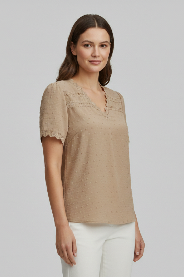 Women’s Blouse with V Neckline and Short Sleeves