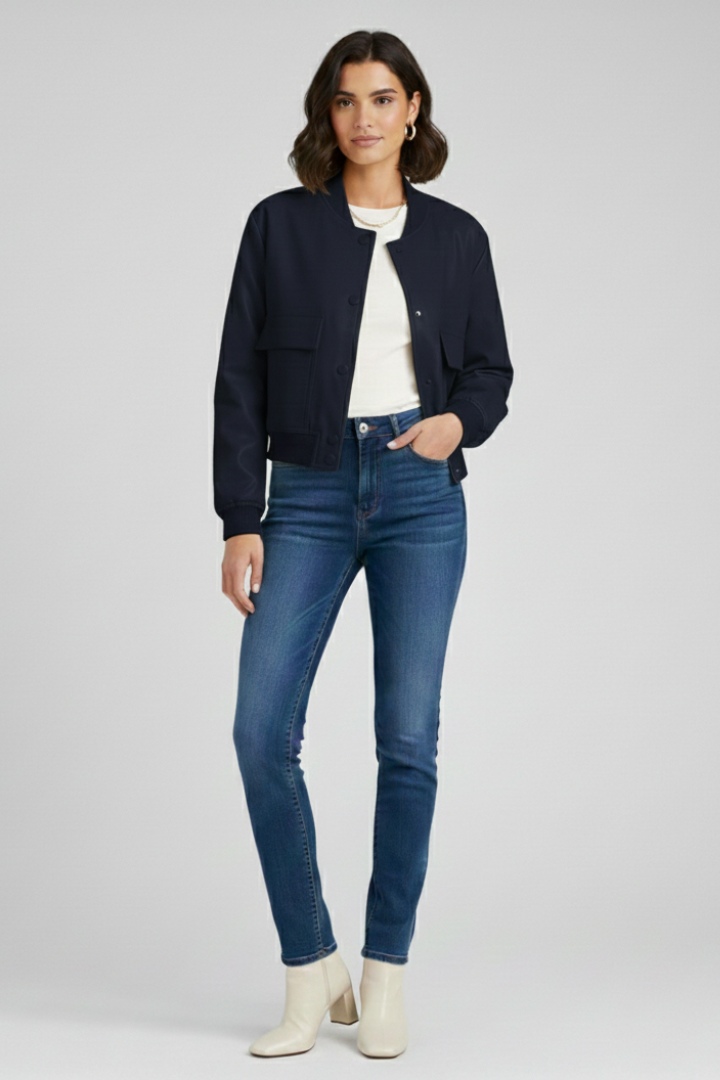 Women’s Bomber Jacket with Flap Pockets and Ribbed Finishes