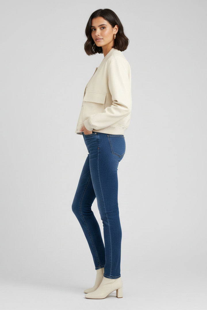 Women’s Bomber Jacket with Flap Pockets and Ribbed Finishes