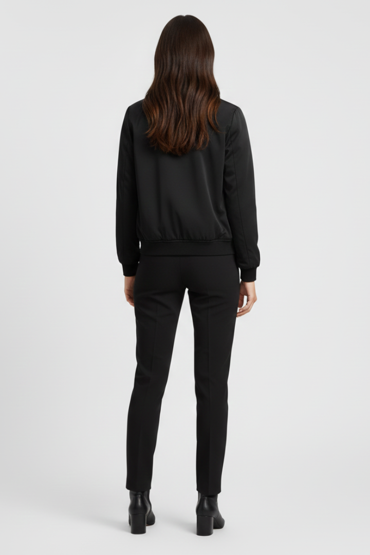 Women’s Bomber Jacket with Front Zip and Ribbed Hem