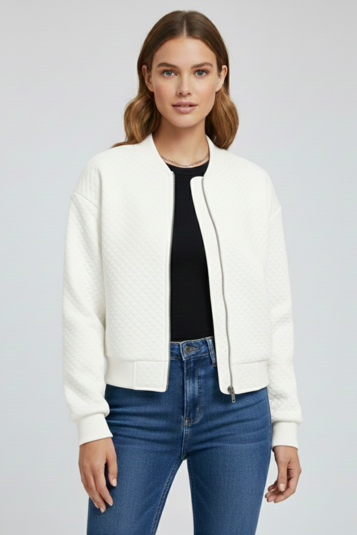 Women’s Bomber Jacket with Quilted Surface and Ribbed Details