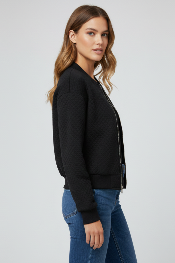 Women’s Bomber Jacket with Quilted Surface and Ribbed Details