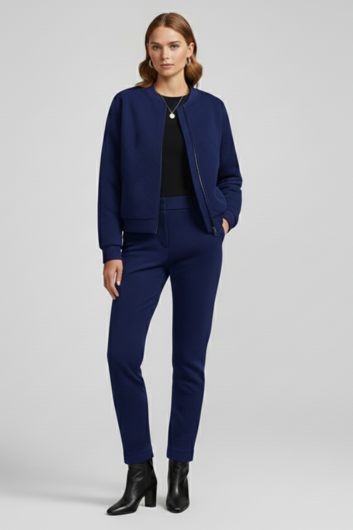 Women’s Bomber Jacket with Ribbed Neck and Zip Closure