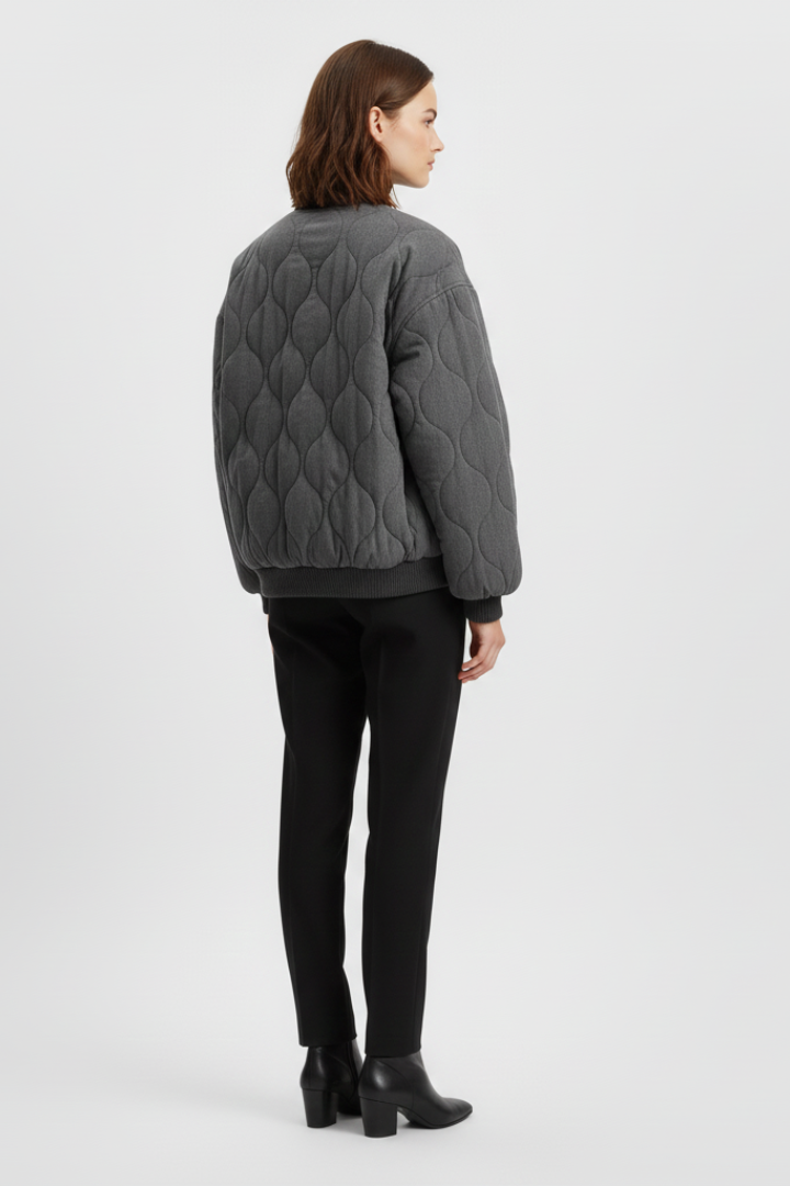 Women’s Bomber Jacket with Snap Closure and Quilted Surface