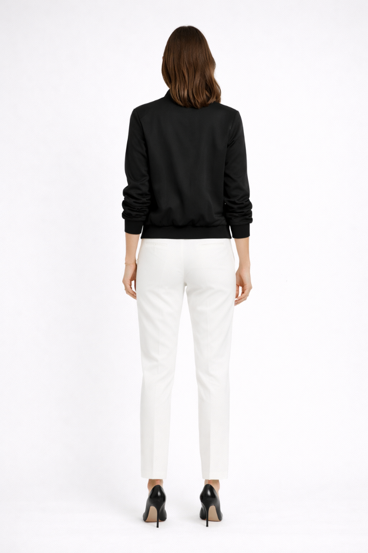 Women’s Bomber Jacket with Zip Closure and Ribbed Edges