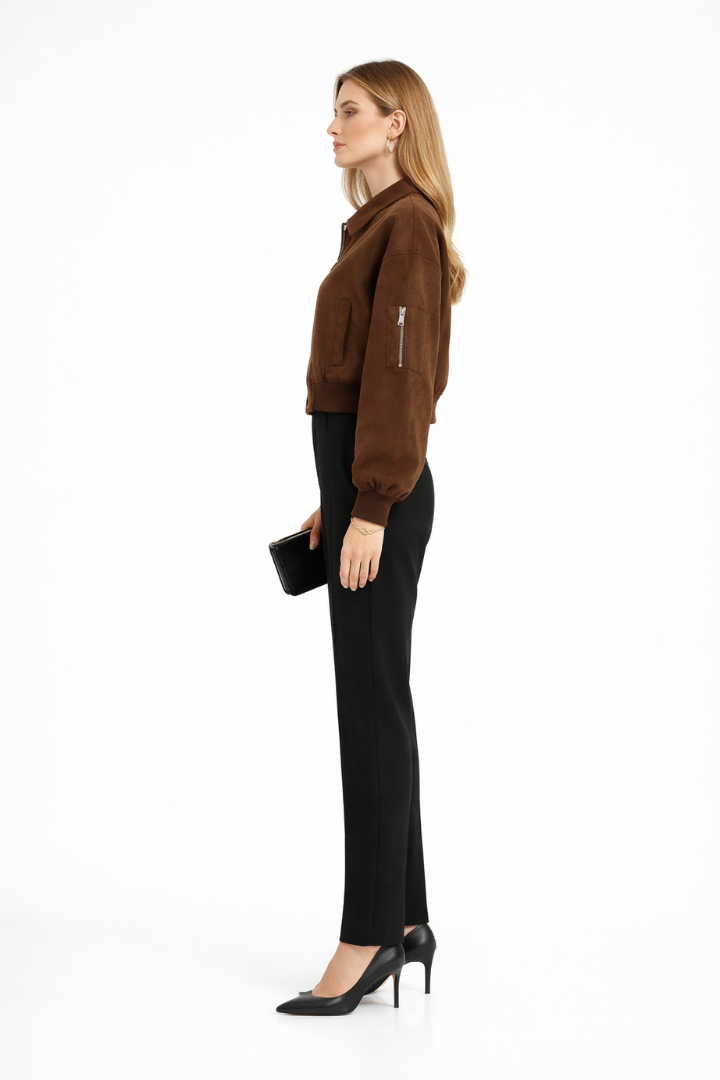 Women’s Bomber Jacket with Zipper Closure and Elasticated Cuffs