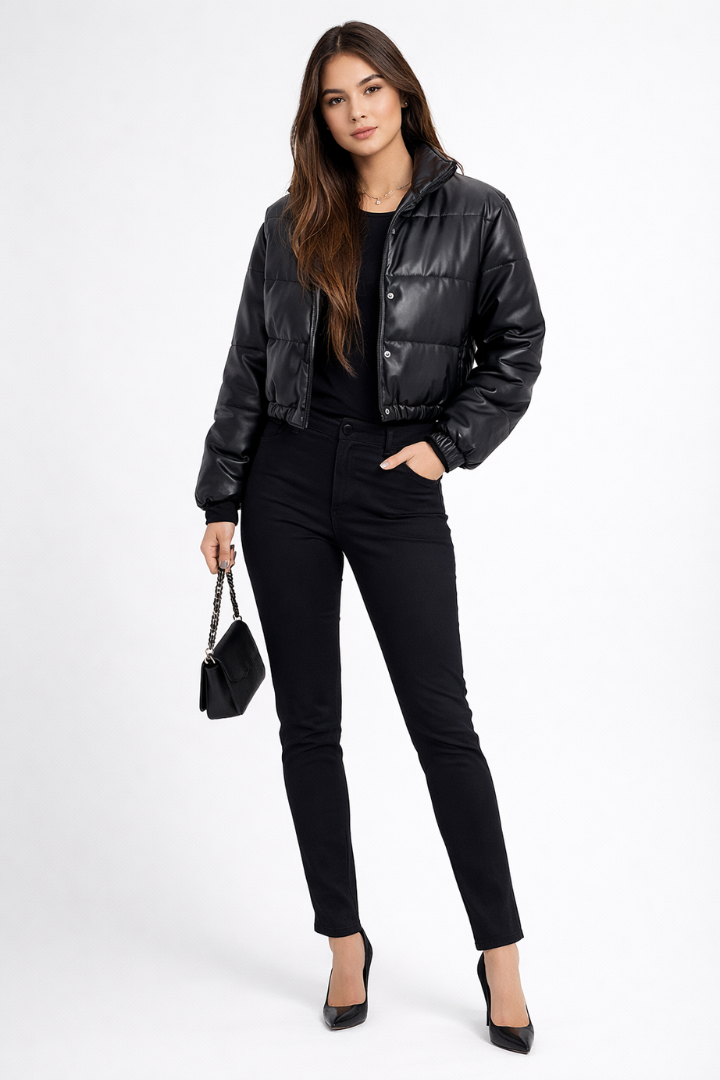 Women’s Bomber Jacket with Zipper Closure and Elasticated Sleeves