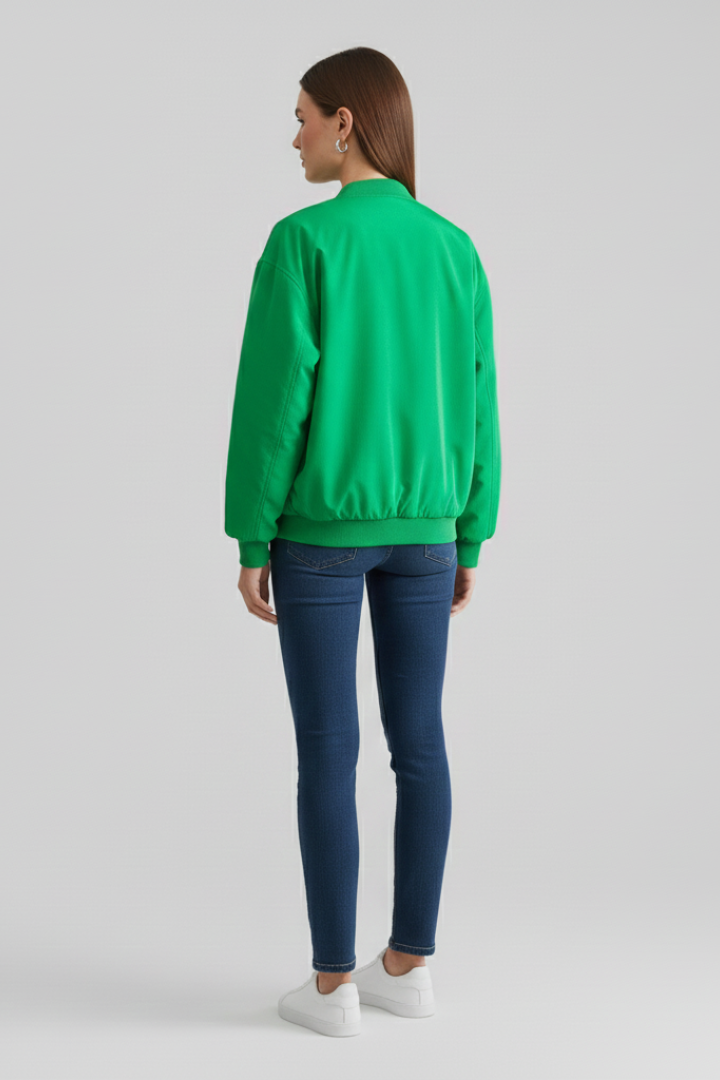 Women’s Bomber Jacket with Zipper and Flap Pockets