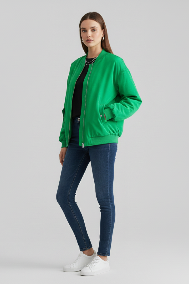 Women’s Bomber Jacket with Zipper and Flap Pockets