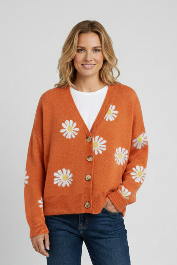 Women’s Cardigan with Buttons and Patterned Surface