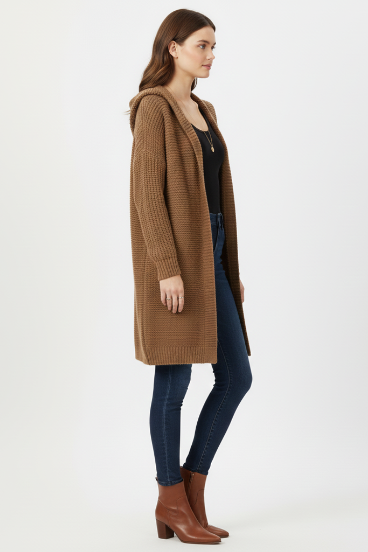 Women’s Cardigan with Hood and Textured Knit Surface