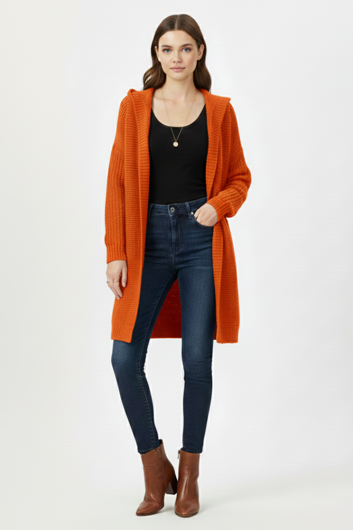 Women’s Cardigan with Hood and Textured Knit Surface