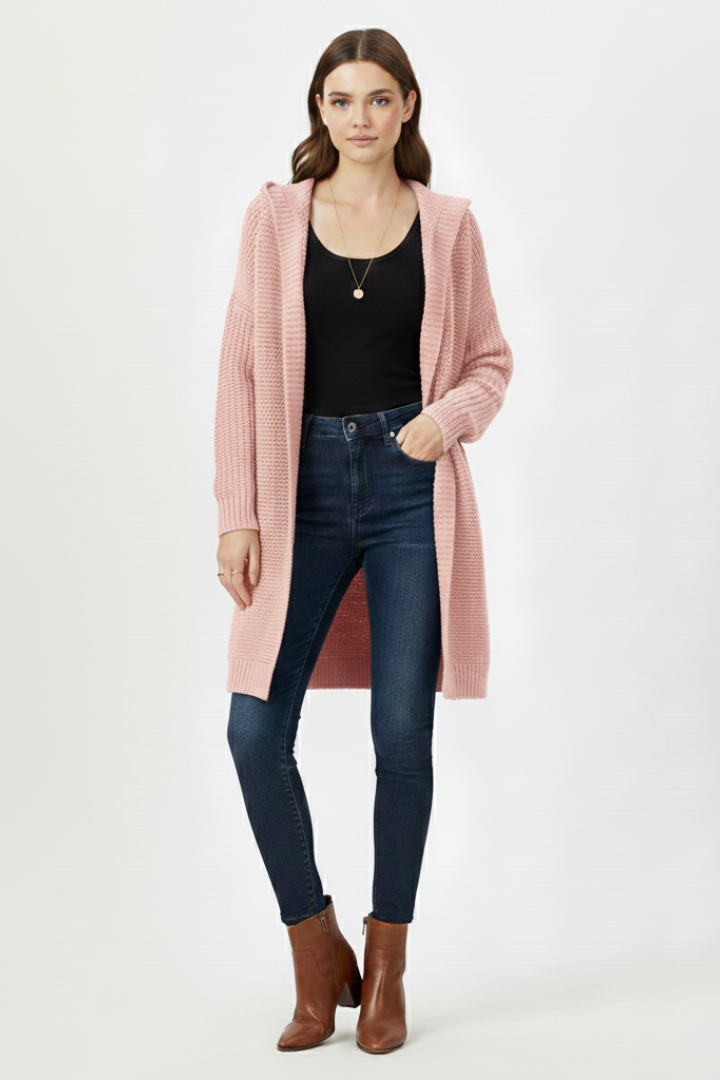 Women’s Cardigan with Hood and Textured Knit Surface